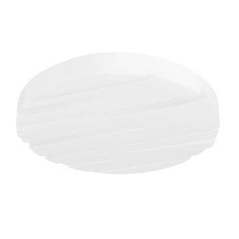 Ümmargune valge laevalgusti, millel on sile pind ja läbipaistmatu materjalist kate, diameetriga umbes 28 cm.