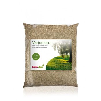 1 kg muruseemnepakk, millel on roheline silt ja maastiku kujutis. Peamised toonid on hallid ja rohelised.