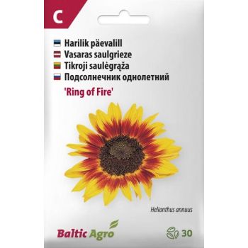 Pakendil on kujutatud 'Ring of Fire' päevalille ühe-aastaseid seemneid, mis toovad esile suure päevalille, millel on erepunane äär ja tumedam keskosa. Pakend annab teavet seemnete koguse kohta ja sisaldab kasvapiirkonna teavet.