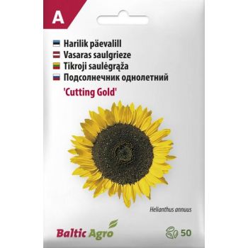 Pakendil on kujutatud 'Cutting Gold' päevalilleseemneid, millele on lisatud suur kollane päevalill. Pakendil on mitmekeelne tekst ning Baltic Agro logo.