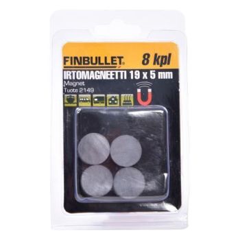 Läbipaistev blisterpakend sisaldab kaheksat ümmargust halli magnetit, igaüks mõõtmetega 19 x 5 mm. Pakendil on musta ja kollase tekstiga etikett.