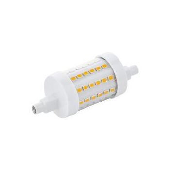 Silindrikujuline valge LED-lamp, millel on mõlemal küljel ühendusotsad ja läbipaistva katte all nähtavad kollased LED-elemendid.