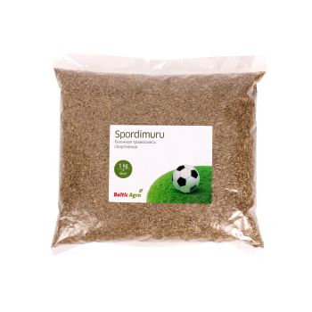1 kg muruseemneid Spordimuru pakendis; valge ja roheline silt pandaga.