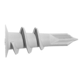 Hall nailonist kipsitüübel, millel on lame, ümmargune pea ja spiraalne keere terava otsaga. See on mõeldud kinnitusdetailide paigaldamiseks kipsplaadi sisse.