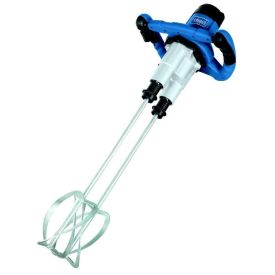 Sinimust segutrell kahe pikliku metallist vispli ja ergonoomilise käepidemega, ülaosas elektrimootoriga, mõeldud materjalide segamiseks ehitustöödel.