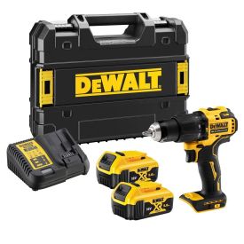 DeWalt musta ja kollase värviga akulööktrell, komplektis pakkekohver, kaks vahetatavat akut ja laadija. Trellil on kompaktne korpus ja ergonoomiline käepide.