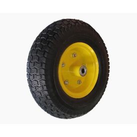 Must kummiratas kollase tsementeeritud metallveljega, mõõtmetega 13x5.00-6, mõeldud üherattalisele aiakärule.