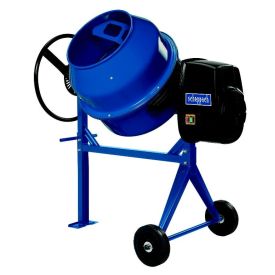 Sinine elektriline segumasin metallraamiga, ümmarguse tünnivormiga, küljes suur must mootor ning kaks musta ratast liigutamiseks.