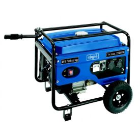 Sinine metallraamiga kaasaskantav generaator kahel rattal ja käepidemega, musta kütusepaagi ja juhtpaneeliga, sobib elektritootmiseks välistingimustes.