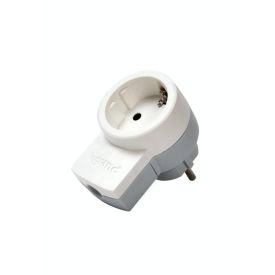 Valge Legrand pistik ümmarguse pistikupesaga, maksimaalse voolutugevusega 16A. Kahest osast koosnev plastkorpus ja metallist kontaktid pistikupesa sees.