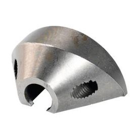 Metallist poolringikujuline komponent lõigatud külje ja avaga, mille sees on keermega auk; sobib Makita JN1601 matriitsi-tööriista osaks.