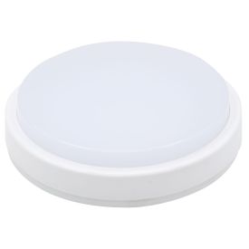 Ümmargune valge LED laevalgusti, millel on matt pinnakattega kuppel ja ühtlane raam. Seade on kompaktne ning selle korpus ja kuppel on täielikult valged.