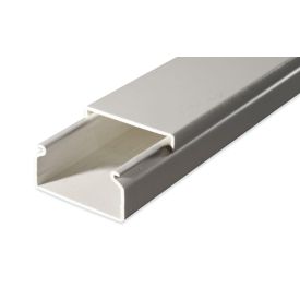 Valge ristkülikukujuline kaabelkanal, mõõtmetega 40x90 mm, valmistatud siledast materjalist, ülemine osa on eemaldatav. Kanali pikkus on 2 meetrit.