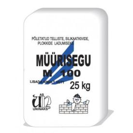 Valge 25 kg hall talvine müürisegu kott, millel on sinistes toonides tekst ja logo 'Müürisegu M100'.