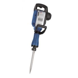 Sinine ja must elektriline piikvasar terava metallotsaga, kahe ergonoomilise käepidemega ning korpusel asuvate jahutusavadega.