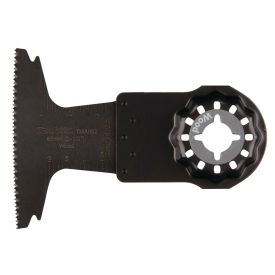 Metallist multisae tera, millel on lai ja sirge, hammastatud lõikeservaga ots ning keskosas must ümar kinnitusava mitme sälguga.