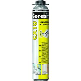 Ceresit CX10 PU-kiirliimi 850 ml aerosoolpudel, silindrikujuline metallkorpusega, mustade, kollaste ja valgete siltidega, keeratava korgiga, peal inglis- ja mitmekeelne teave ning kasutusillustratsioonid.