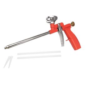 Pikendatud metalltoruga vahupüstol, punase plastikkorpuse ja käepidemega. Tagaküljel asub pööratav messingist reguleerimiskruvi, kaasas kaks valget otsikut.