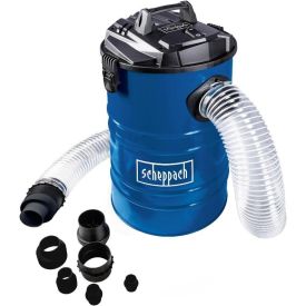 Sinine metallist puruimeja silindrikujulise korpusega, musta kaanega ja läbipaistva painduva voolikuga; kaasas on mitu musta adapterit ja ühendustarvikut.