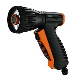 Musta ja oranži värvi Claber Balcony aiavooliku püstolipihusti, millel on reguleeritav otsik ja ergonoomiline käepide.