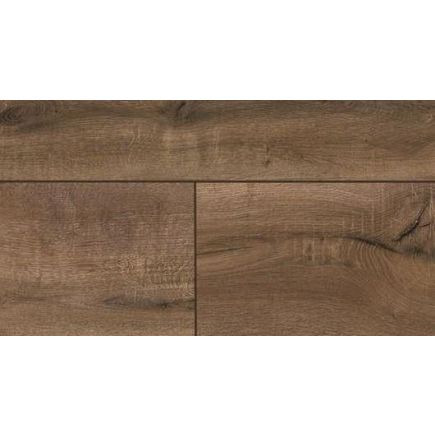 Pildil on pruun puitmustriga laminaatparkett, millel on erineva tumedusega jooned ja oksakohad. Plaadid asetsevad paralleelselt ning pinnal on matt viimistlus.