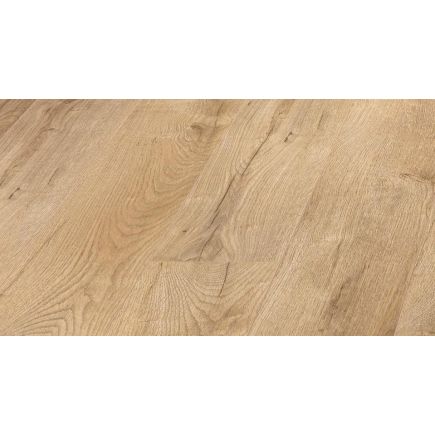 Helepruuni tooni tammepuidu mustriga laminaatparkett, sileda pinnaga, pikkade ja kitsaste lauadena.